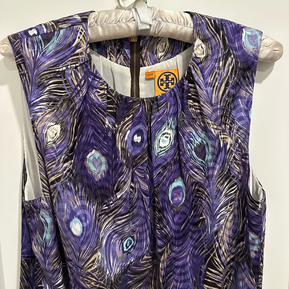 Uniquely Elegant Tory Burch Silk Dress in Peacock Feather pattern